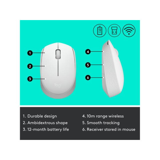 Безжична мишка Logitech M171, White