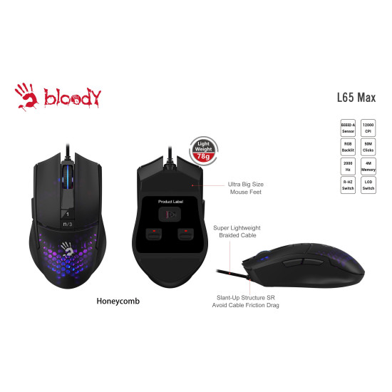 Мишка A4Tech Bloody L65 Max Honeycomb, Black