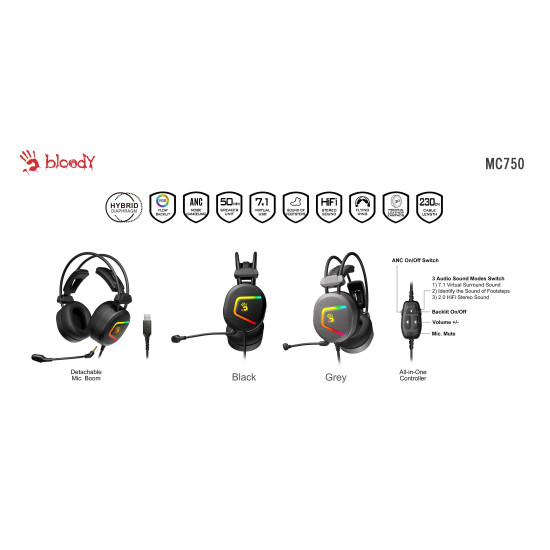 Слушалки A4Tech Bloody MC750, Mic, Black