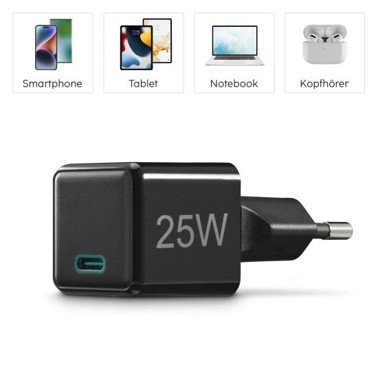 Зарядно HAMA 201985, USB-C, PD/Qualcomm, 25 W, черен