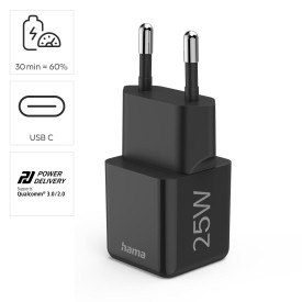 Зарядно HAMA 201985, USB-C, PD/Qualcomm, 25 W, черен