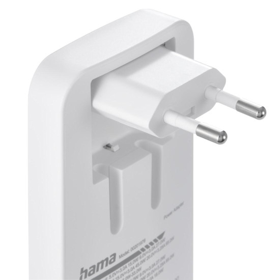 Зарядно HAMA 201976, 65W, 2x USB-C, 1x USB-A, PD, плоско, бяло