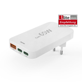 Зарядно HAMA 201976, 65W, 2x USB-C, 1x USB-A, PD, плоско, бяло