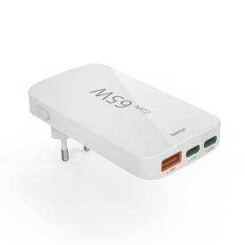Зарядно HAMA 201976, 65W, 2x USB-C, 1x USB-A, PD, плоско, бяло