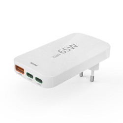 Зарядно HAMA 201976, 65W, 2x USB-C, 1x USB-A, PD, плоско, бяло