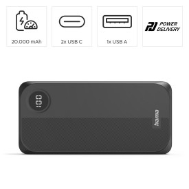 Външна батерия HAMA 20000 mAh, 3 изхода: 2 x USB-C, 1 x USB-A, черна