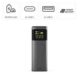 Външна батерия HAMA High Power 201742, 24000 mAh, 150W, 2x USB-C, 1x USB-A, Fast Charging
