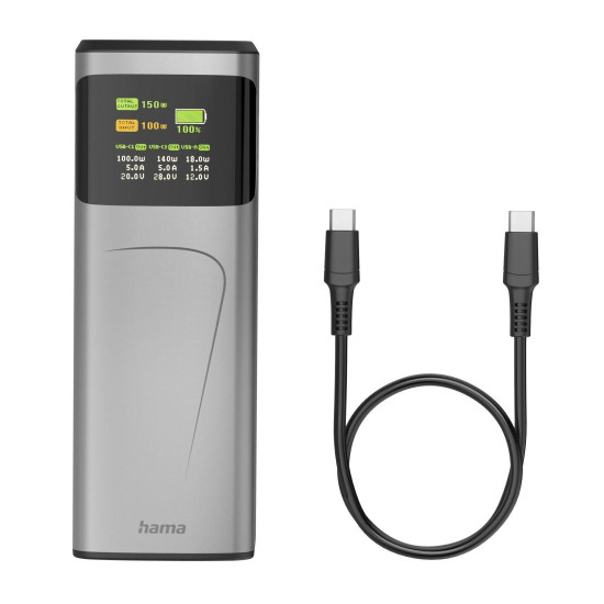 Външна батерия HAMA High Power 201742, 24000 mAh, 150W, 2x USB-C, 1x USB-A, Fast Charging