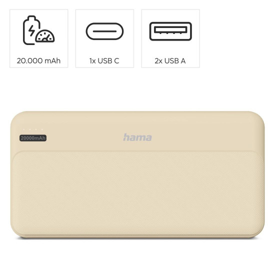 Външна батерия HAMA Pocket 20, 20000 mAh, 2x USB-A