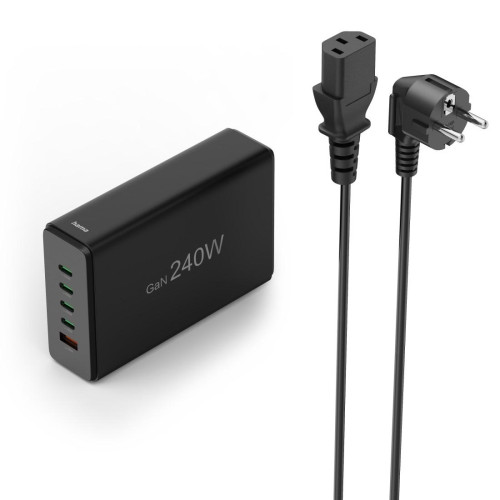 Зарядна станция HAMA 201977, 240W GaN, Fast Charger, 4x USB-C, 1x USB-A, PD