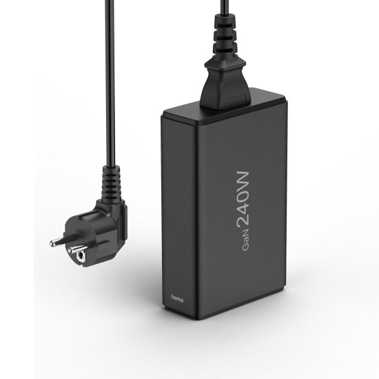Зарядна станция HAMA 201977, 240W GaN, Fast Charger, 4x USB-C, 1x USB-A, PD