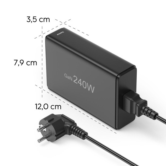 Зарядна станция HAMA 201977, 240W GaN, Fast Charger, 4x USB-C, 1x USB-A, PD