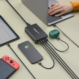 Зарядна станция HAMA 201977, 240W GaN, Fast Charger, 4x USB-C, 1x USB-A, PD