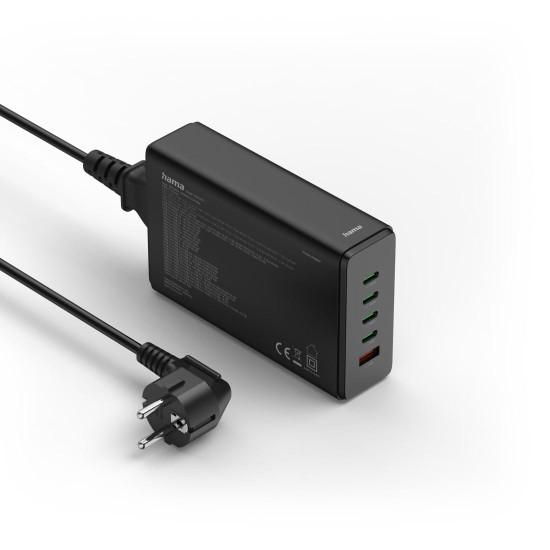 Зарядна станция HAMA 201977, 240W GaN, Fast Charger, 4x USB-C, 1x USB-A, PD