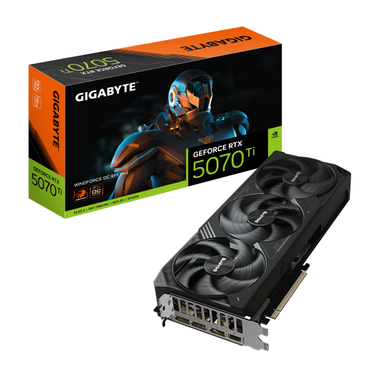 Видеокарта GIGABYTE GeForce RTX 5070 TI WINDFORCE OC SFF, 16GB GDDR7, 256-bit, 1xHDMI, 3xDP