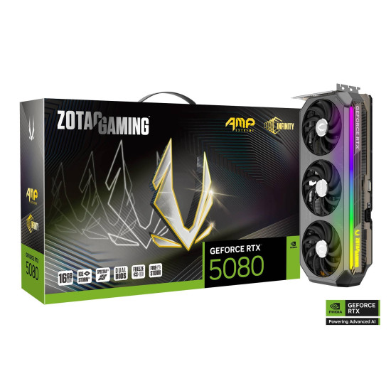Видеокарта ZOTAC GAMING RTX 5080 AMP Extreme Infinity 16GB GDDR7, 256-bit, PCIe 5.0, 1xHDMI, 3xDP
