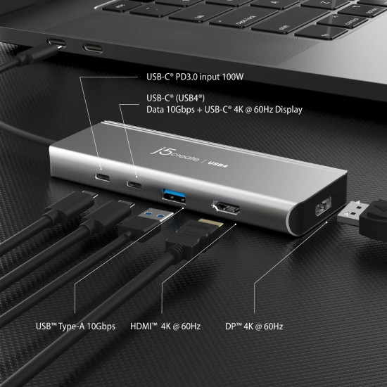 Докинг станция j5create JCD401, USB-C PD, 1x USB-C, 1x USB-A, HDMI 4K@60Hz, DisplayPort