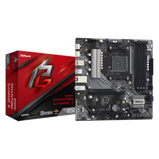 Дънна платка ASRock B550M Phantom Gaming 4, AM4, mATX, 4x DDR4, PCIe 4.0