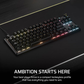 Клавиатура Corsair K70 TKL, RGB, Corsair MLX Red суичове, Black