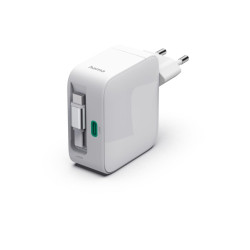 Зарядно HAMA 201957, 65W, GaN, 2x USB-C, с разтегателен кабел 0.7м, бял