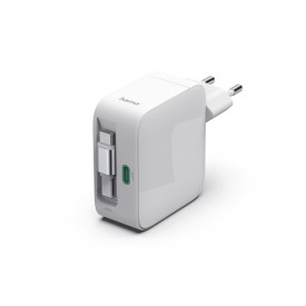 Зарядно HAMA 201957, 65W, GaN, 2x USB-C, с разтегателен кабел 0.7м, бял