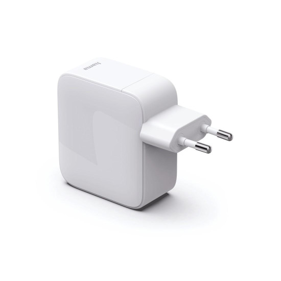 Зарядно HAMA 201957, 65W, GaN, 2x USB-C, с разтегателен кабел 0.7м, бял