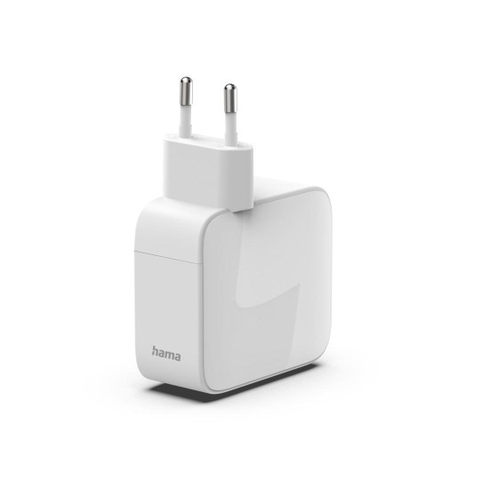 Зарядно HAMA 201957, 65W, GaN, 2x USB-C, с разтегателен кабел 0.7м, бял