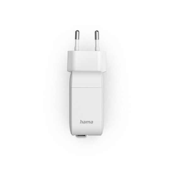 Зарядно HAMA 201957, 65W, GaN, 2x USB-C, с разтегателен кабел 0.7м, бял