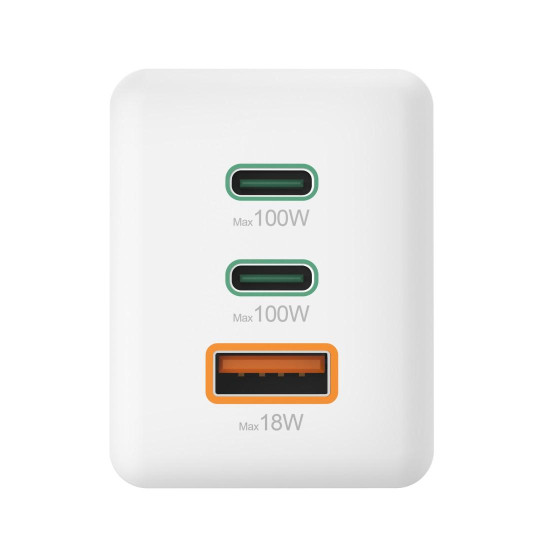Зарядно HAMA 200027, 100W GaN, 2x USB-C PD, 1x USB-A QC