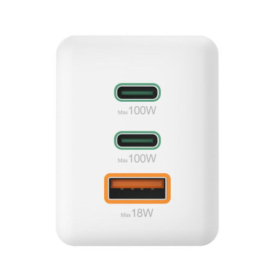 Зарядно HAMA 200027, 100W GaN, 2x USB-C PD, 1x USB-A QC