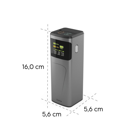 Външна батерия HAMA High Power, 200 W, 24000 mAh, 2x USB-C, USB-A, бързо зареждане
