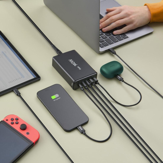 Зарядна станция HAMA 201978, 140W GaN, Fast Charger, 3x USB-C, 2x USB-A, PD