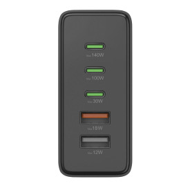 Зарядна станция HAMA 201978, 140W GaN, Fast Charger, 3x USB-C, 2x USB-A, PD
