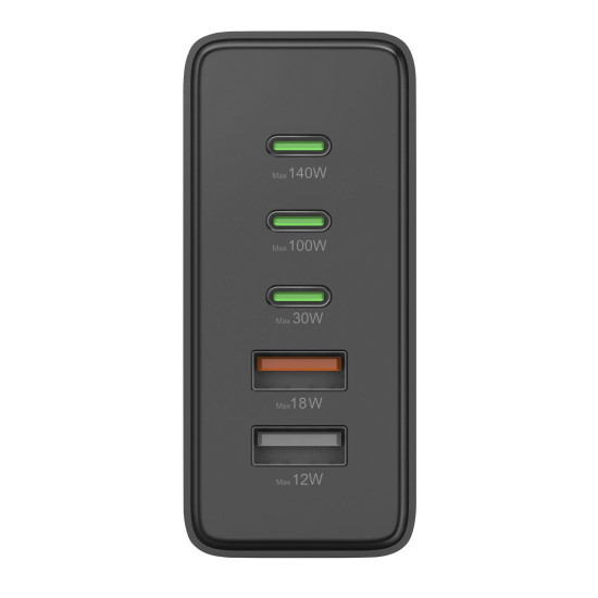 Зарядна станция HAMA 201978, 140W GaN, Fast Charger, 3x USB-C, 2x USB-A, PD