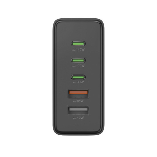 Зарядна станция HAMA 201978, 140W GaN, Fast Charger, 3x USB-C, 2x USB-A, PD