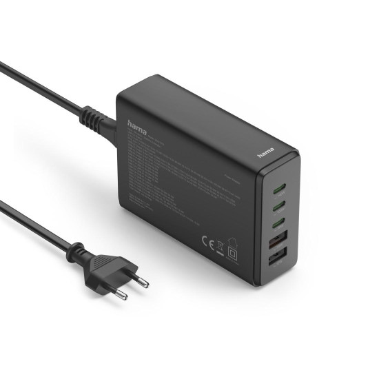 Зарядна станция HAMA 201978, 140W GaN, Fast Charger, 3x USB-C, 2x USB-A, PD