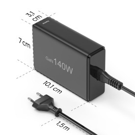 Зарядна станция HAMA 201978, 140W GaN, Fast Charger, 3x USB-C, 2x USB-A, PD
