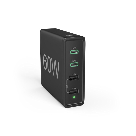 Зарядна станция HAMA 201628, 4 порта, 60W, 2 x USB-C, 2 x USB-A, PD, Fast Charge