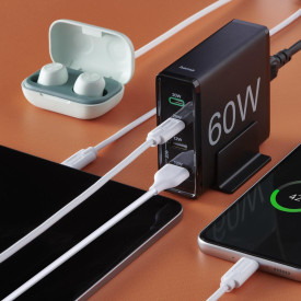 Зарядна станция HAMA 201628, 4 порта, 60W, 2 x USB-C, 2 x USB-A, PD, Fast Charge