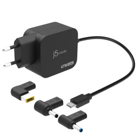 Универсално зарядно j5create 67W GaN PD USB-C Mini Charger, 4.5 mm, 3 вида DC конвертора