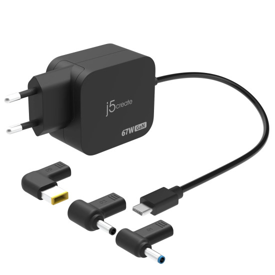 Универсално зарядно j5create 67W GaN PD USB-C Mini Charger, 4.5 mm, 3 вида DC конвертора