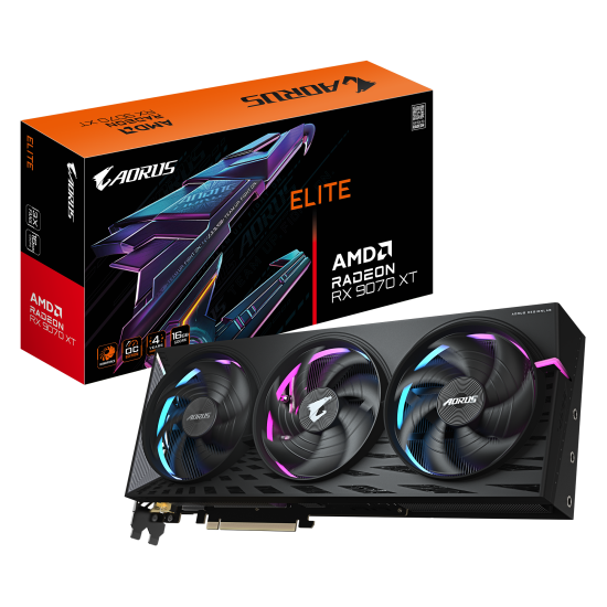 Видеокарта GIGABYTE AORUS Radeon RX 9070 XT ELITE 16G GDDR6, 256-bit, 1xHDMI, 3xDP