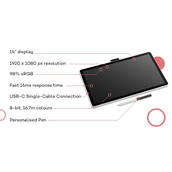 Графичен таблет Wacom One DTC141, Pen Display