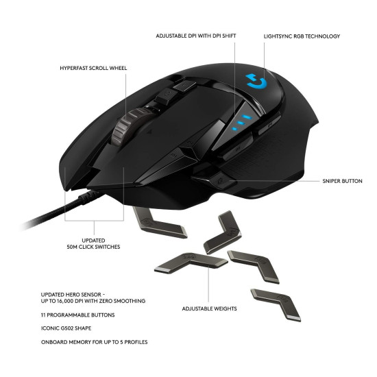 Мишка Logitech G502 HERO Proteus Spectrum RGB, Black