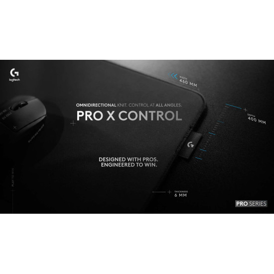 Подложка за мишка Logitech PRO X Control, 400x460x5 mm, Black (943-001618)