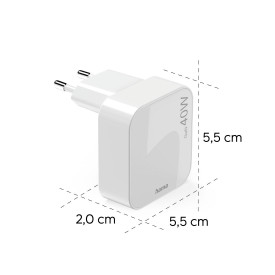 Зарядно HAMA 201955, GaN, 2 x USB-C, PD, 40 W, сгъващ се адаптер, бял