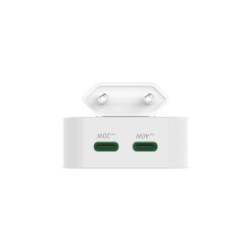 Зарядно HAMA 201955, GaN, 2 x USB-C, PD, 40 W, сгъващ се адаптер, бял
