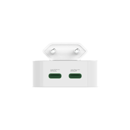 Зарядно HAMA 201955, GaN, 2 x USB-C, PD, 40 W, сгъващ се адаптер, бял
