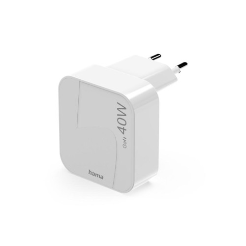 Зарядно HAMA 201955, GaN, 2 x USB-C, PD, 40 W, сгъващ се адаптер, бял