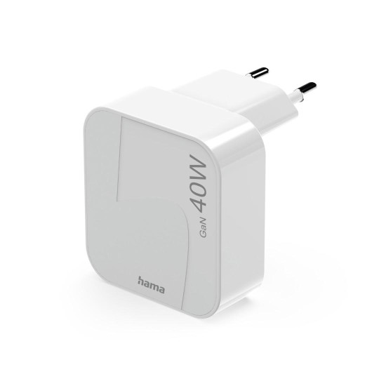 Зарядно HAMA 201955, GaN, 2 x USB-C, PD, 40 W, сгъващ се адаптер, бял